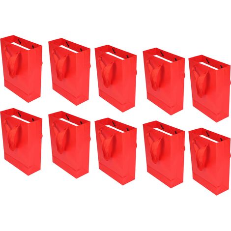 Lot de 10 sacs cadeaux en papier rouge simple pour Noël, les fêtes, les anniversaires et les remises de diplômes