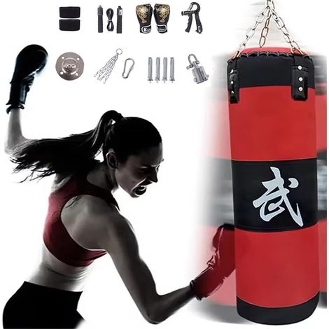 Sac De Frappe,Sac De Frappe Adulte,Sac De Boxe,15PCS Suspension Boxe Punching Bag avec Gants,Bandages,chaîne,Rotation à 360°,pour Le Muay Thai et Les Combats (1/5)