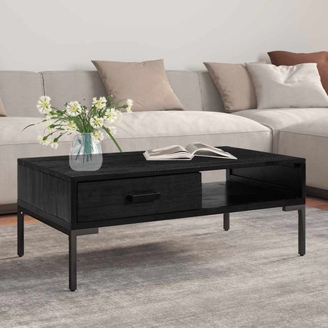 Table basse Noir 90x50x35 cm Bois de pin massif (1/5)
