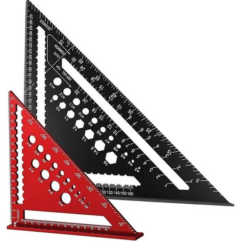 Ensemble 2 équerres de charpentier menuisier en alliage d'aluminium triangulaire métrique 7 et 12 pouces haute précision (1/5)