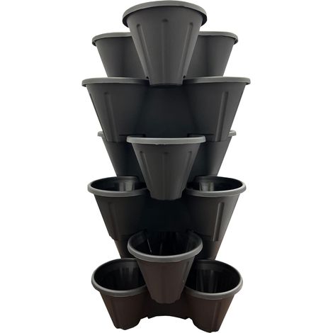 6 x Black Strawberry Tri-Pot Stacking Planters For Flowers & Plants