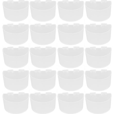 Lot de 20 coupelles blanches pour oiseaux en plastique 9,6x6 cm : gamelle nourriture eau perruche, abreuvoir et mangeoire pour cage. (1/5)