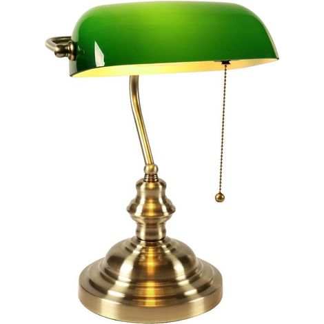 Ausverkauft Glas Banker Schreibtischlampe mit Kettenschalter (Grün) (1/5)