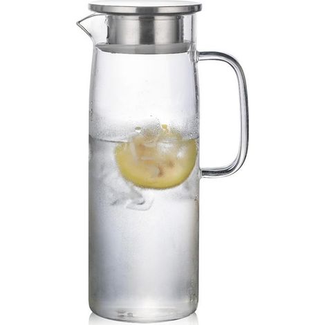 Carafe en verre avec couvercle en acier inoxydable pour boissons faites maison lait vin 1000 ml (1/5)