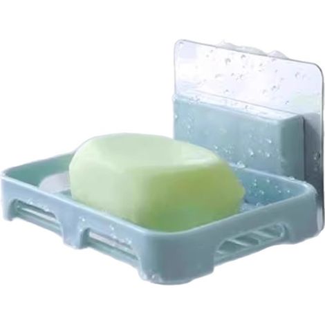 Portasapone da parete, non necessita di foratura e con sistema di drenaggio dell'acqua - Blu (1/3)