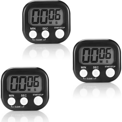 (Noir)3 Pièces Minuteur de Cuisine Magnétique,Support Pliable Convient pour La Cuisine, La PâTisserie, Le Sport Et L'Apprentissage, Chronometre avec Grand Écran LCD (1/5)