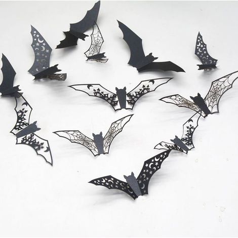 Ensemble de 36 grands autocollants muraux chauve-souris — adaptés aux cheminées, aux plafonds et aux décorations d'Halloween. (1/5)