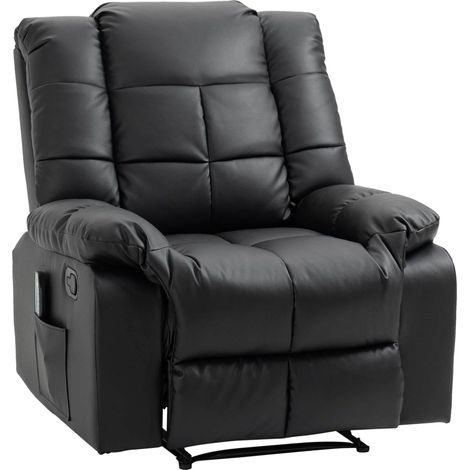 Fauteuil de massage électrique inclinable en cuir synthétique noir avec structure bois et acier, 94x99x99 cm (1/5)