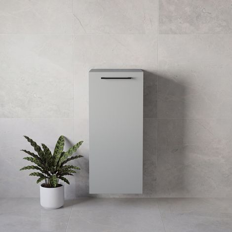 Napoli Gloss Grey Pearl 350mm Wall Mounted Single Door Side Cabinet - 350mm - Matt Black 160mm Handle