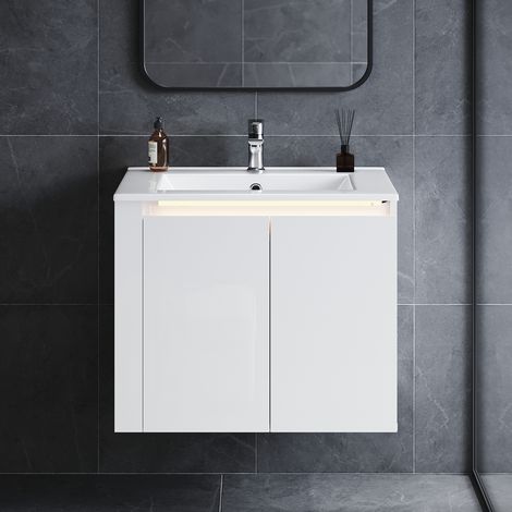 ELEGANT Vanity Basin Units Undermount Basin Bathroom Cabinet with Induction LED Furniture, White 600×450×500mm(No Basin)