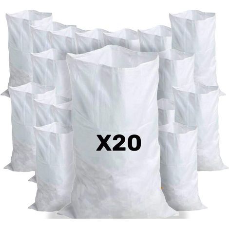 20 sacs à gravats, 55 x 95 cm, 55 kg, résistants et réutilisables, en polypropylène tissé blanc, pour sable, terre, gravier, jardinage, travaux de construction, déchets de chantier (1/4)