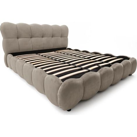 Lit-coffre design boule Bilbola avec sommier relevable 180x200cm Velours Taupe (1/5)