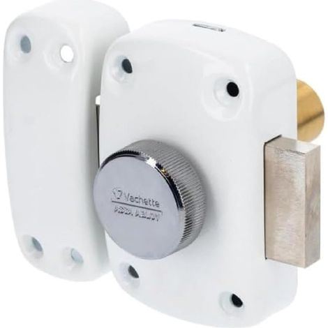 1 - Verrou de porte - Cylindre 5 goupilles - Ouverture bouton intérieur clé extérieur - Sécurité anti crochetage portes bois métal PVC alu - Blanc - 40x23 mm (1/5)