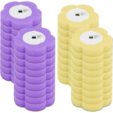 Lot de 36 recharges jetables pour brosse WC - Éponge - Recharges de nettoyant pour brosses de salle de bain pour le nettoyage domestique (jaune-violet, 36 pièces) (1/5)