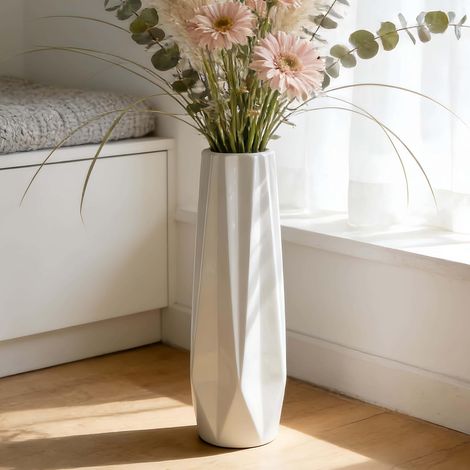 Vase de Sol en céramique Blanche 45cm, décoration Moderne pour intérieur,Chambre, Mariage, Centre de Table, Grand Vase Design pour Fleurs et Pampas (1/5)