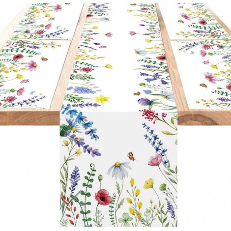 5-teiliges Tischset mit Blumenmotiv, waschbar, für Frühling & Ostern