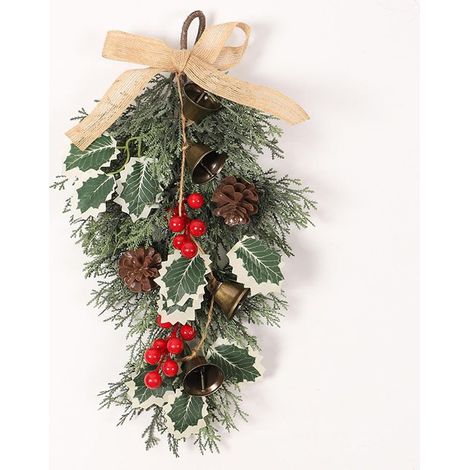 Couronne de Nol pour porte d'entrée, couronne de porte de Nol - Ornements de cloche de Nol Couronnes de larmes d’hiver,Décor de nud papillon en grappes de baies rouges, 40cm/15.7 pouces, fournitur (1/5)