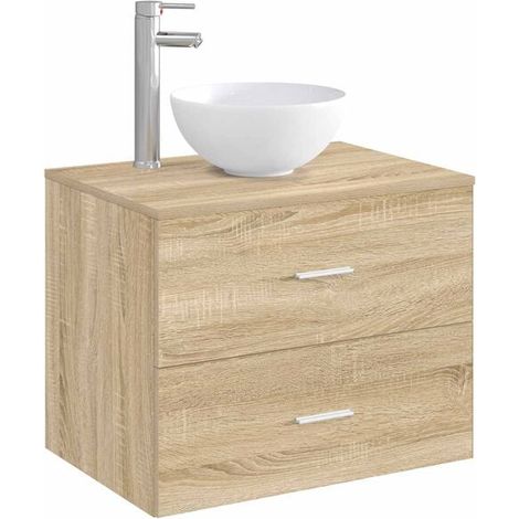 Lavabo de Salle de Bain avec Robinet et Vidage, Vasque en Céramique Chromée, Design Moderne pour Meuble-Lavabo (1/5)