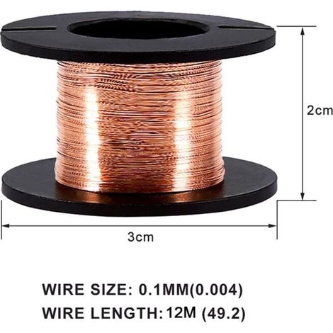 pièces de fil de cuivre émaillé de 0,1 mm pour bobinage et réparation, longueur 12 m (1/5)