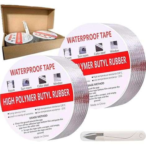 Ruban Butyle Ruban Adhésif Aluminium Ruban étanche En Butyle, Butyle En Aluminium Bande D'étanchéité Haute Temperature, Ruban De Réparation pour RV, Camping-Car, toiture,Bateau réparer (1/5)