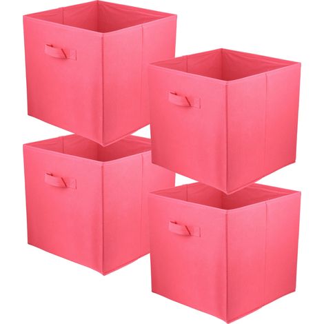 Boîte textile 31x31x31 rose foncé - Lot de 4