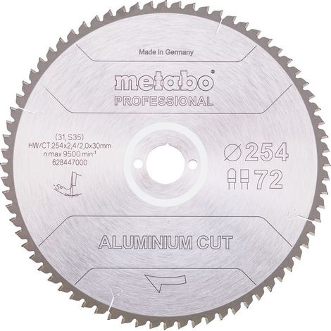 Metabo – Lame de scie circulaire 254 mm 628447000 – Ø alésage 30 mm – Épaisseur 2 mm – 72 dents pour coupes précises aluminium (1/3)