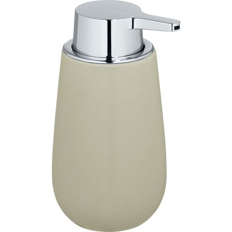 WENKO Distributeur Savon Liquide Badi, Capacité 320 ml, céramique, 9,5x16x8 cm, beige mat (1/5)