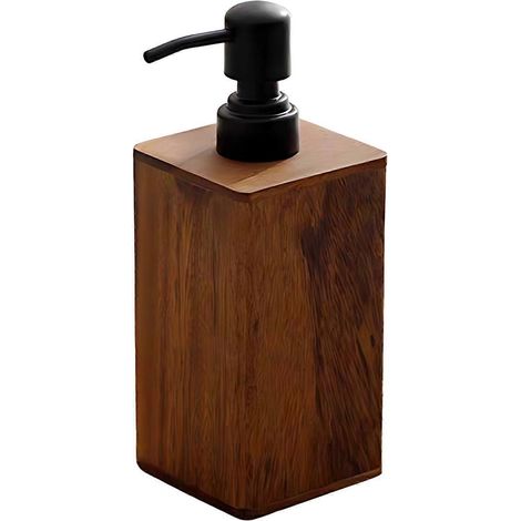 Seifenspender aus Walnussholz, 400 ml quadratische Flasche mit Flüssigkeitspumpe, ideal für Bad und Küche. – AquaForge