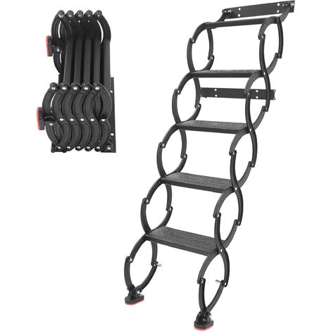 Escalier mural pliable, escabeau déployable pour grenier, échelles accordéon pour comble de 5 marches, capacité de charge par marche de 200 kg, du sol au plafond 220 cm - noir (1/5)