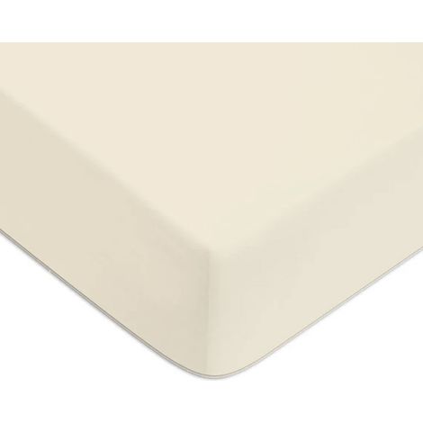 Drap housse en coton 57 fils uni bonnet 25cm ivoire 90x190cm