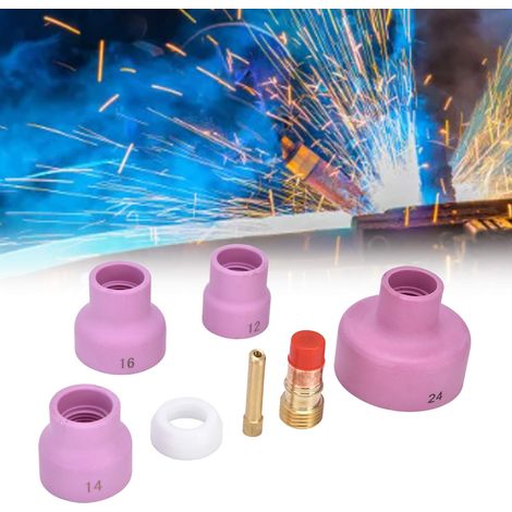 Zubehörset für 7P WIG-Schweißbrenner: Aluminiumoxid-Keramikdüse + Elektrodenklemme + Anschlussstück + kurze PTFE-Frontkappe für WP17/18/26 Schweißbrenner (1/5)