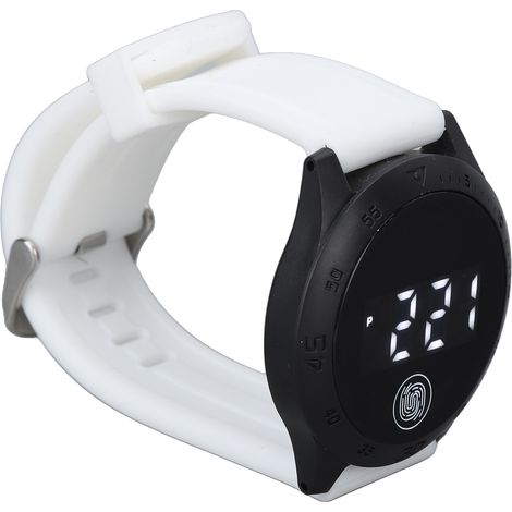 Montre numérique LED HZ2030, style coréen, étanche, tactile, élégante, pour hommes, femmes et étudiants, boîtier noir et bracelet blanc.