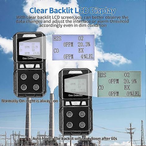 Détecteur de gaz portable rechargeable 4 gaz, moniteur multigaz, testeur et analyseur de qualité de l'air haute précision, EX O2 H2S CO, prise américaine unique WHBYV (1/4)