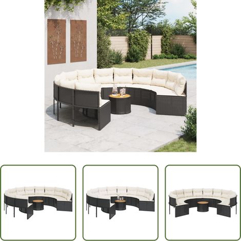 Meuble de jardin - Canapé de jardin avec table coussins rond noir résine tressée (1/5)