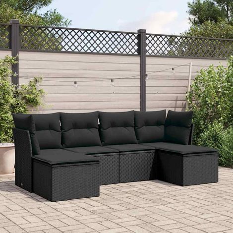 vidaXL Salon de jardin 6 pcs avec coussins noir résine tressée (1/3)