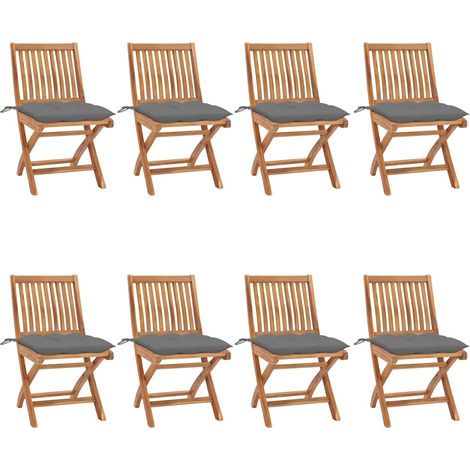 vidaXL Chaises pliantes avec coussins, 8 pièces, en teck massif (1/5)