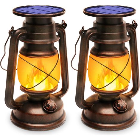 2 Pièces Lanterne Solaire, Effet Flamme LED, IP65 Imperméable, ABS Durable, Pour Jardin, Terrasse, Camping (1/5)
