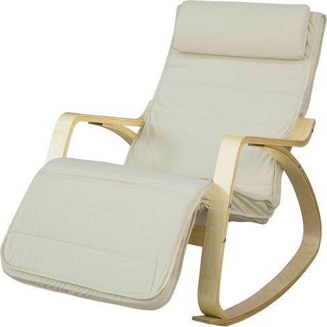 SoBuy Sedia A Dondolo Poltrona Relax Poltroncina Poggia Gambe Regolabile Bianco FST16-W (1/5)