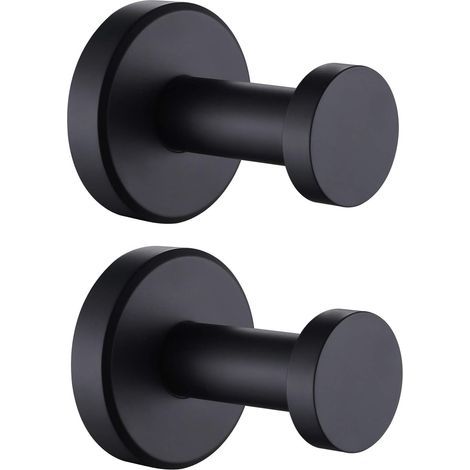 Juego de 2 ganchos para toallas de baño, perchas redondas de acero inoxidable, soporte de pared decorativo contemporáneo para toallas de cocina y baño (negro mate). (1/5)