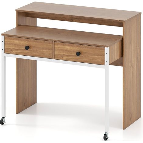Ausziehbarer schreibtisch mit 2 schubladen und rollen 100 x 63 x 88 cm