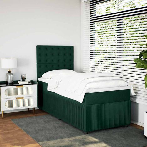 Cama box spring con colchón terciopelo verde oscuro 80x200 cm (1/5)