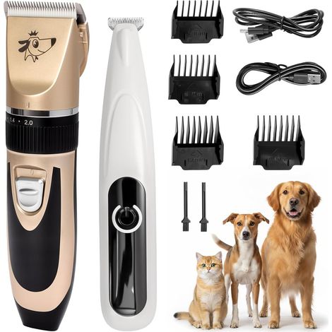 Trintion Profi Kabelloser Hundehaarschneider  Leiser Hundetrimmer für dickes Fell, Edelstahlklingen & Metallgehäuse, 2000mAh Akku (bis 150 min), 6 verstellbare Aufsteckkämme  Haustierpflege-Set (1/5)