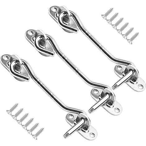 [NUNCA USADO]Gancho de acero inoxidable para cabina de 3 piezas, pestillo plateado para puertas y ventanas de cobertizo con tornillos (1/4)