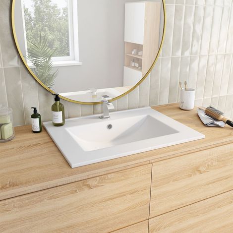 Lavabo rectangular encastrado de cerámica blanca L. 61 x A. 46 x A. 17 cm