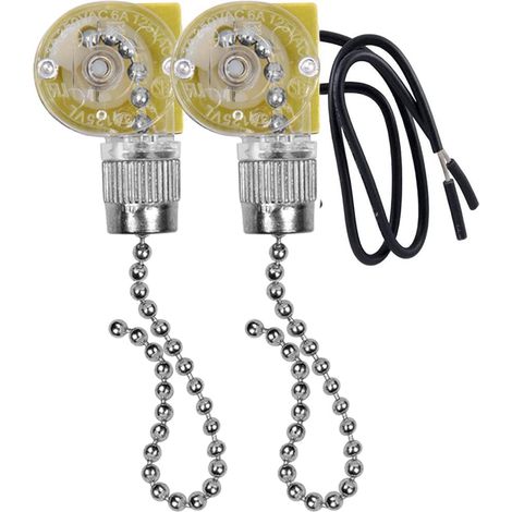Interrupteur Ventilateur Plafond - Lot de 2 - Métal et Plastique - Commande à Chaînette - Pour Luminaire et Ventilateur - Argent (1/5)