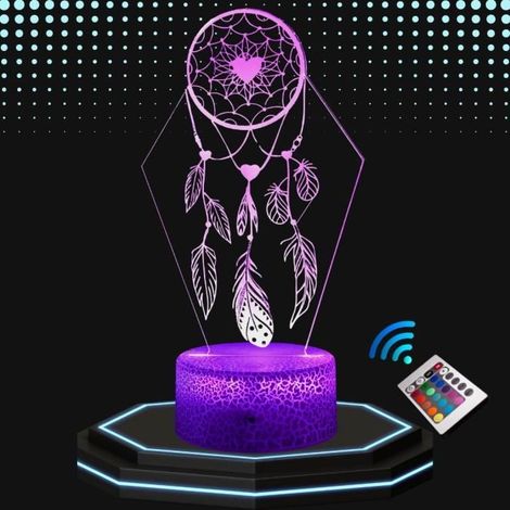 Lampe de chevet 3D LED attrape reves - Veilleuse changement de couleurs – Lampe tactile bureau et chambre enfant - ambiance (1/4)