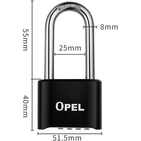Cadenas Code 4 Chiffres, 52mm Cadenas Extérieur Etanche, Robuste et Antivol, 8mm Loquet Cadenas à CombinaisonNoir, faisceau long-50mm (1/4)