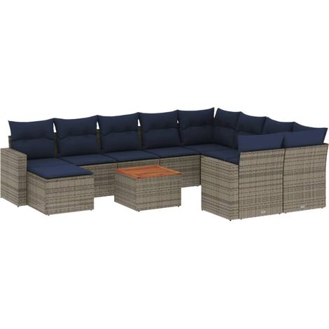 Conjunto de sofá de jardín de 11 piezas con cojines, poliratán gris vidaXL (1/5)