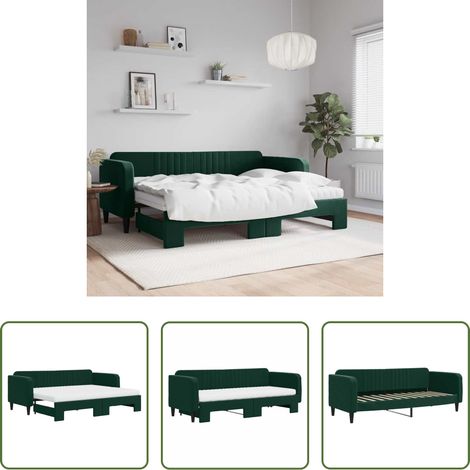 vidaXL Sofa-Bett - Tagesbett Ausziehbar mit Matratzen Dunkelgrün 80x200 cm Samt (1/5)