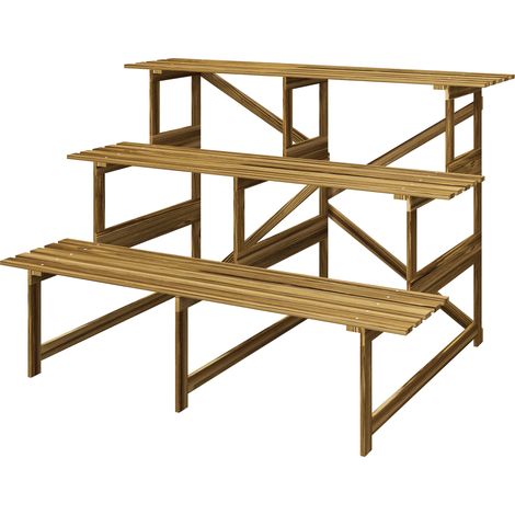 Support à plantes, étagère à plantes, 3 niveaux, plateaux en bois, 78 cm, bois naturel